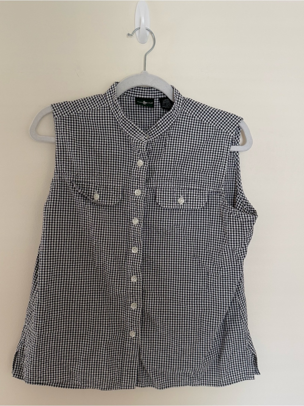 Hunt Club Sleeveless Black & White Gingham Button-Up Top
